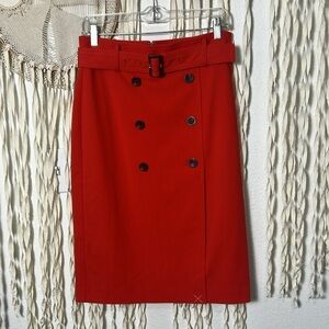 Ann Taylor NWT Coral Red Belted Button Wrap Pencil Skirt Curvy Fit Size 4